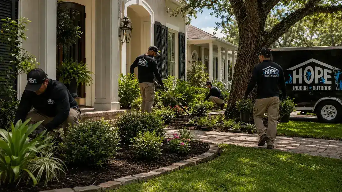 Landscaping work in a green garden